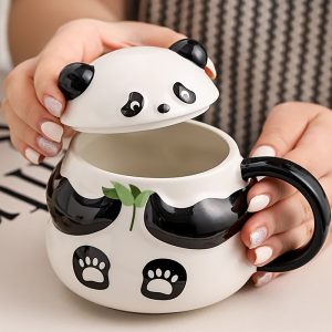 1pc Large Capacity Panda-Shaped Ceramic Mug with Lid - Adorable Cartoon Design, Reusable & High-Quality Coffee Cup for Home, Office, Bedroom Decor - Perfect for Breakfast Milk, Afternoon Tea - Charming Gift Idea