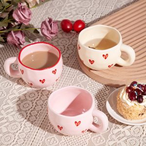 1pc, Ceramic Hand-Pinched Heart Cup, Princess-Style Valentine's Day Cute Coffee Cup, Exquisite Heart Pattern Floral Tea Cup, Suitable for Office and Home, the Perfect Gift for a Loved One, 7.4ozu002F220ml