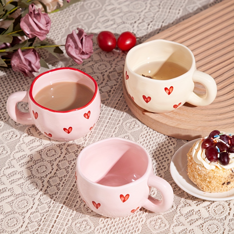 1pc, Ceramic Hand-Pinched Heart Cup, Princess-Style Valentine’s Day Cute Coffee Cup, Exquisite Heart Pattern Floral Tea Cup, Suitable for Office and Home, the Perfect Gift for a Loved One, 7.4ozu002F220ml