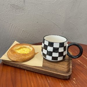 Chic Black & White Checkered Ceramic Coffee Mug - Insulated, Reusable Breakfast Cup for Milk & More - Perfect for Home or Restaurant Use