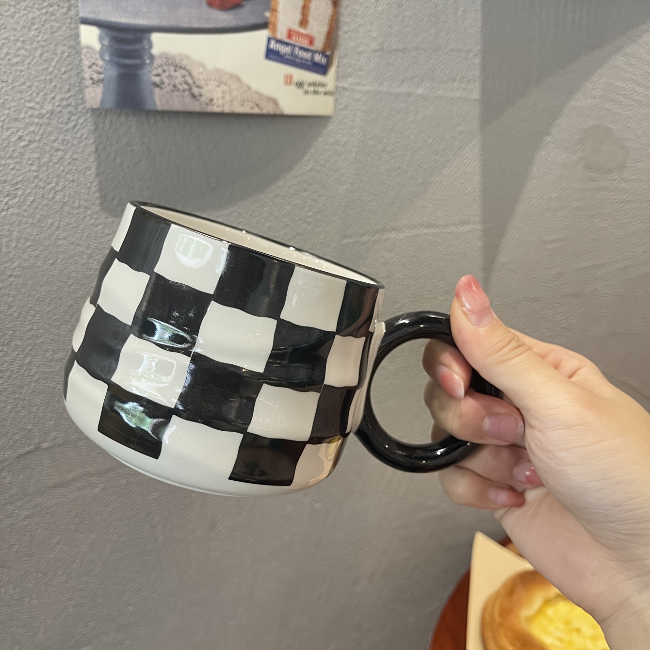 Chic Black & White Checkered Ceramic Coffee Mug - Insulated, Reusable Breakfast Cup for Milk & More - Perfect for Home or Restaurant Use - Image 3