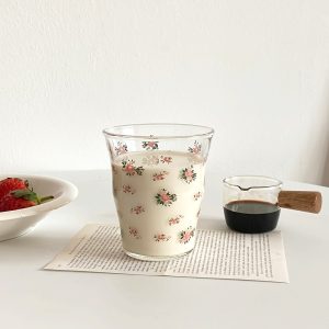9.47oz Elegant Beautiful Rose Flower Glass Cup, French Style Hand-Twisted Cup Shape, Easy-To-Grip Drinking Cup, Microwave-Safe High-Temperature Borosilicate Glass Material, Suitable for Kitchen, Living Room, Bedroom, Drinking Milk, Coffee, Latte