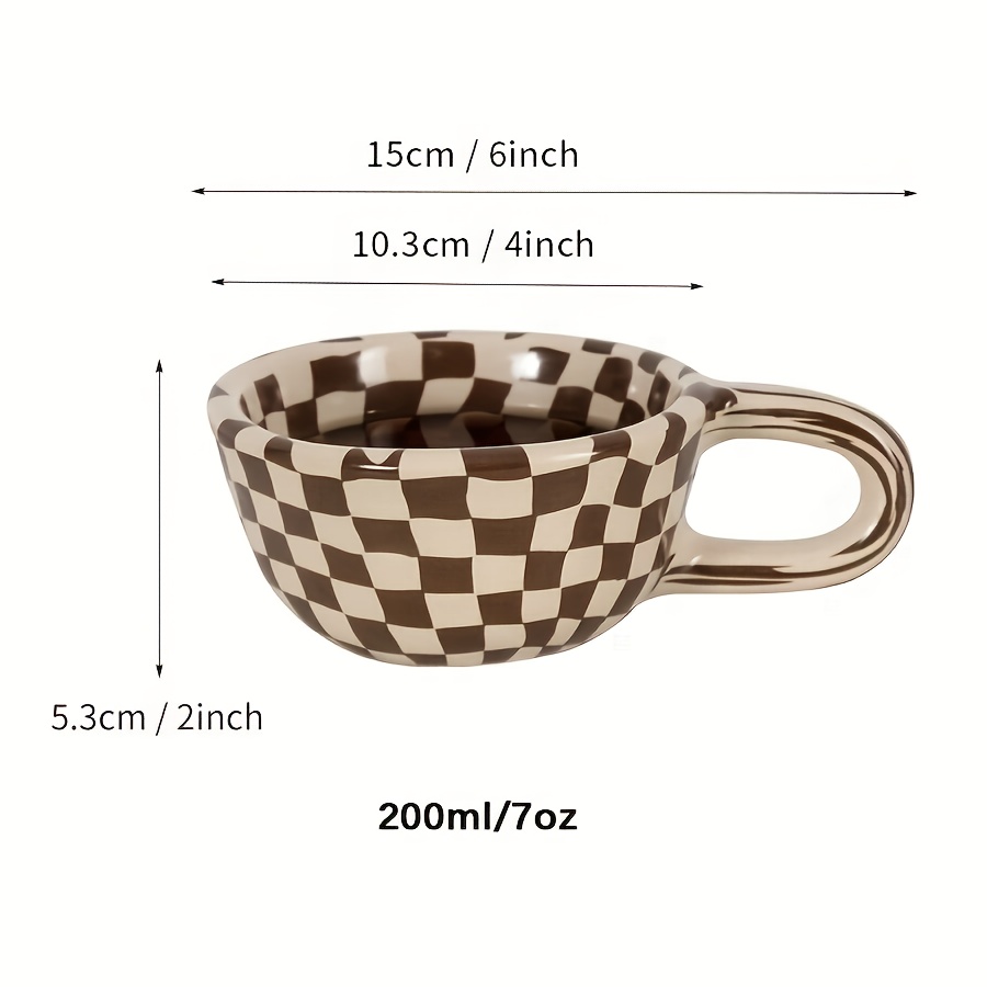 1pc Irregular Checkered Ceramic Mug for Home Office Casual Coffee Cup 7oz - Image 5