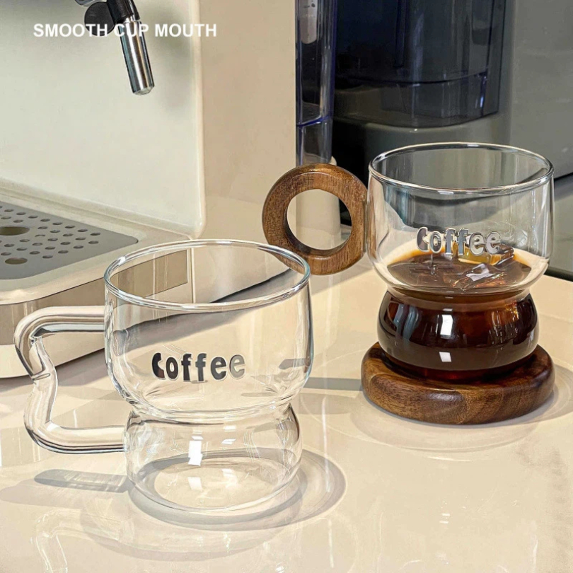 Mug, Glass Coffee Cup, Office Glass Water Cup, Suitable for Home High-V Coffee, Juice, Cold Drink Cup