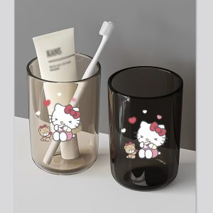 Sanrio Cute Transparent Rinse Cup Hello Kitty Bathroom Cup, Rinse Cup, Made of Premium Material, Soft Pink Tone, Textured Translucent Smooth, Suitable for Daily Use by Men And Women, More Refined