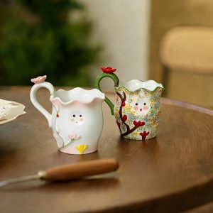 A Creatively Designed, Cute, Hand-Sculpted Ceramic Flower High Cup for Home Use