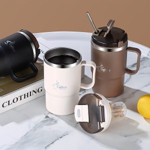 Stainless Steel Coffee Mug 550mlu002F19.3oz with Lid and Spoon, Tea Infuser Separation Travel Cup, Reusable, Hand-Wash, Insulation-Free, Ideal for Office, Students, Sports, Outdoor Activities, Gifts for Halloween & Christmas