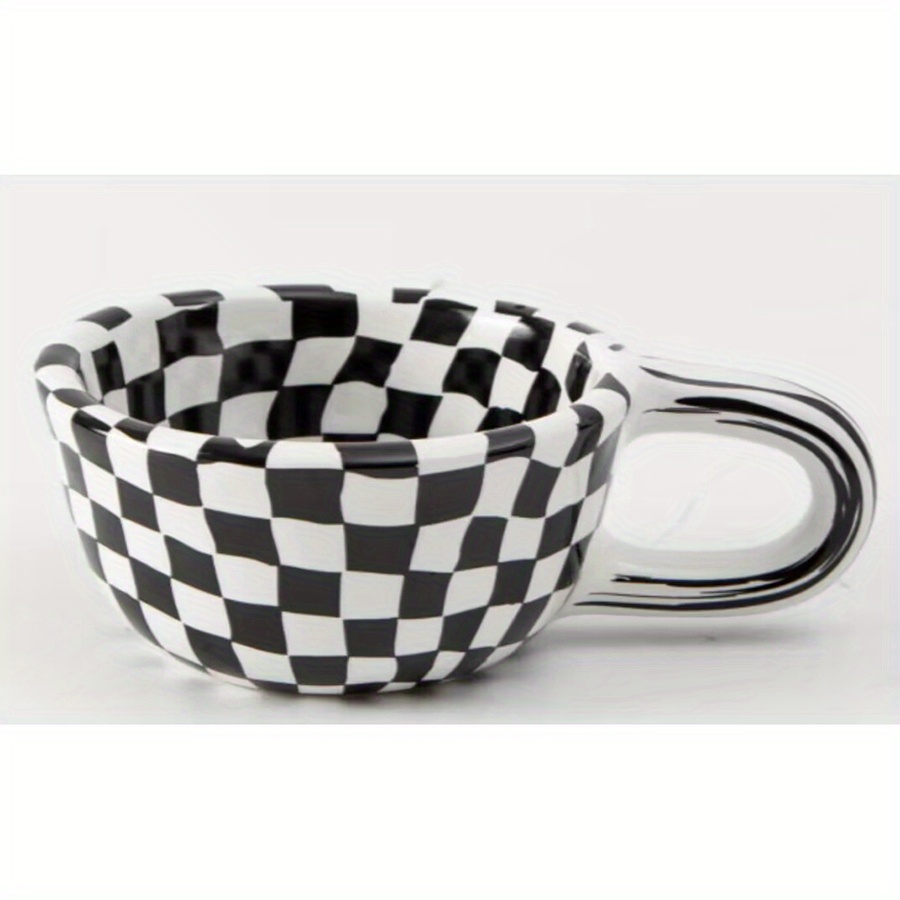 1pc Irregular Checkered Ceramic Mug for Home Office Casual Coffee Cup 7oz - Image 7