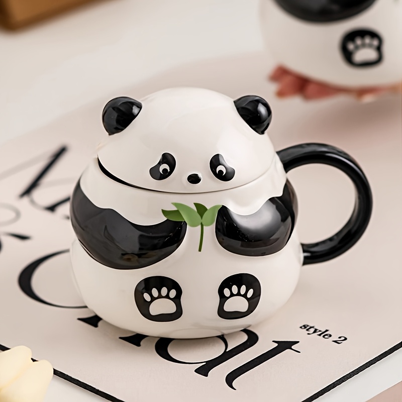 1pc Large Capacity Panda-Shaped Ceramic Mug with Lid - Adorable Cartoon Design, Reusable & High-Quality Coffee Cup for Home, Office, Bedroom Decor - Perfect for Breakfast Milk, Afternoon Tea - Charming Gift Idea - Image 6